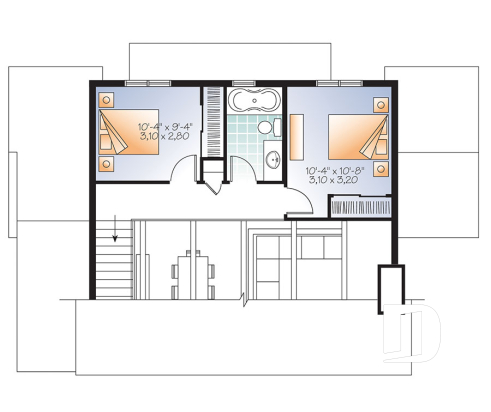 Étage - Chalet 2 étages, style scandinave, espace conviviale, 3 chambres, poutres au plafond - Montaigne