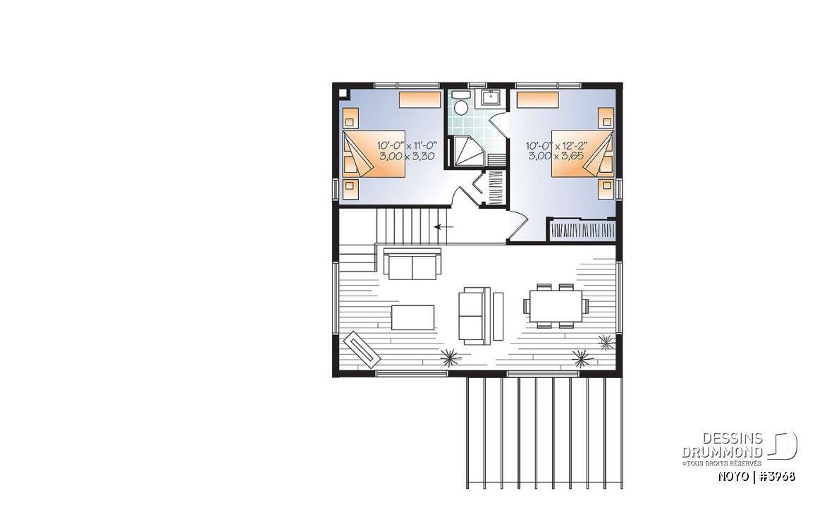 Étage - Chalet ou maison moderne, bon prix, espace ouvert, 2 chambres, balcon arrière semi-abrité - NOYO