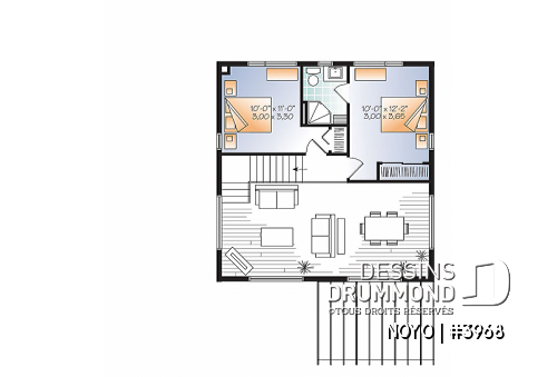 Étage - Chalet ou maison moderne, bon prix, espace ouvert, 2 chambres, balcon arrière semi-abrité - NOYO