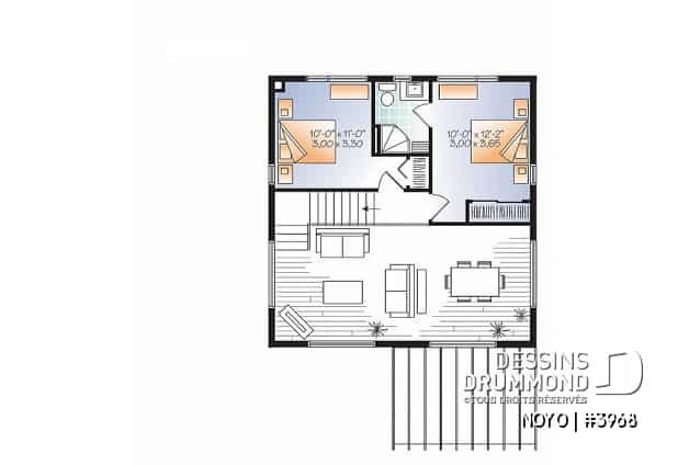 Étage - Chalet ou maison moderne, bon prix, espace ouvert, 2 chambres, balcon arrière semi-abrité - NOYO