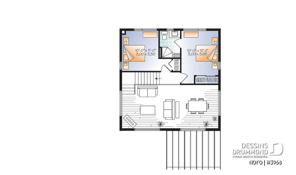 Étage - Chalet ou maison moderne, bon prix, espace ouvert, 2 chambres, balcon arrière semi-abrité - NOYO