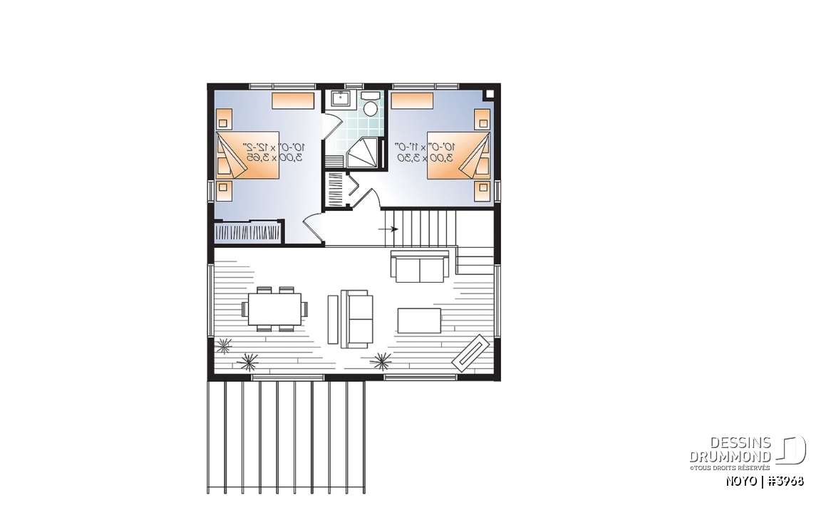 Étage - Chalet ou maison moderne, bon prix, espace ouvert, 2 chambres, balcon arrière semi-abrité - NOYO