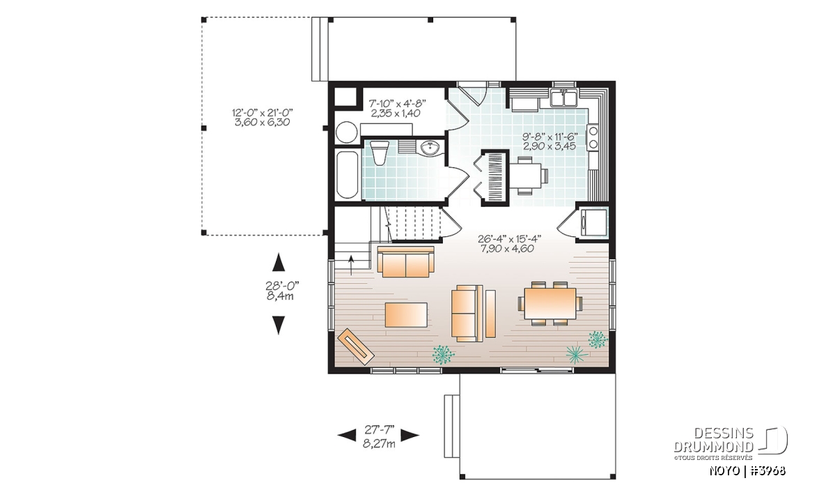 Rez-de-chaussée - Chalet ou maison moderne, bon prix, espace ouvert, 2 chambres, balcon arrière semi-abrité - NOYO