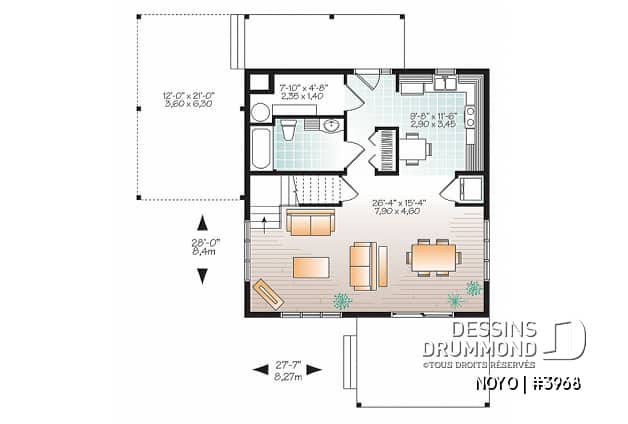 Rez-de-chaussée - Chalet ou maison moderne, bon prix, espace ouvert, 2 chambres, balcon arrière semi-abrité - NOYO