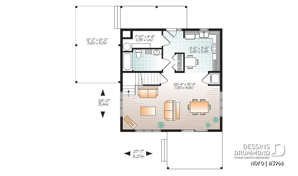 Rez-de-chaussée - Chalet ou maison moderne, bon prix, espace ouvert, 2 chambres, balcon arrière semi-abrité - NOYO