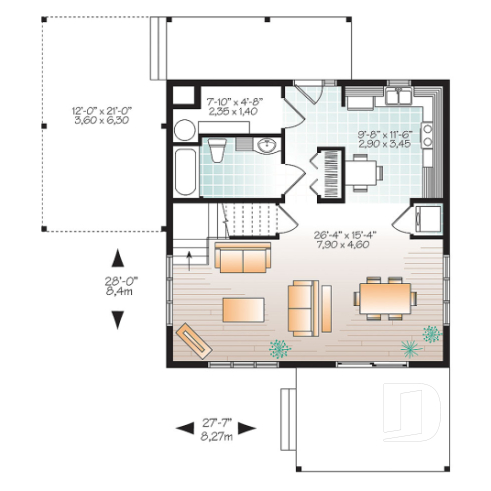 Rez-de-chaussée - Chalet ou maison moderne, bon prix, espace ouvert, 2 chambres, balcon arrière semi-abrité - NOYO