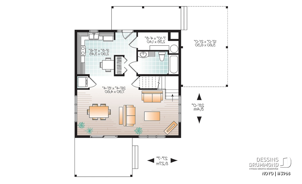 Rez-de-chaussée - Chalet ou maison moderne, bon prix, espace ouvert, 2 chambres, balcon arrière semi-abrité - NOYO