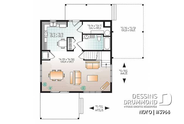 Rez-de-chaussée - Chalet ou maison moderne, bon prix, espace ouvert, 2 chambres, balcon arrière semi-abrité - NOYO