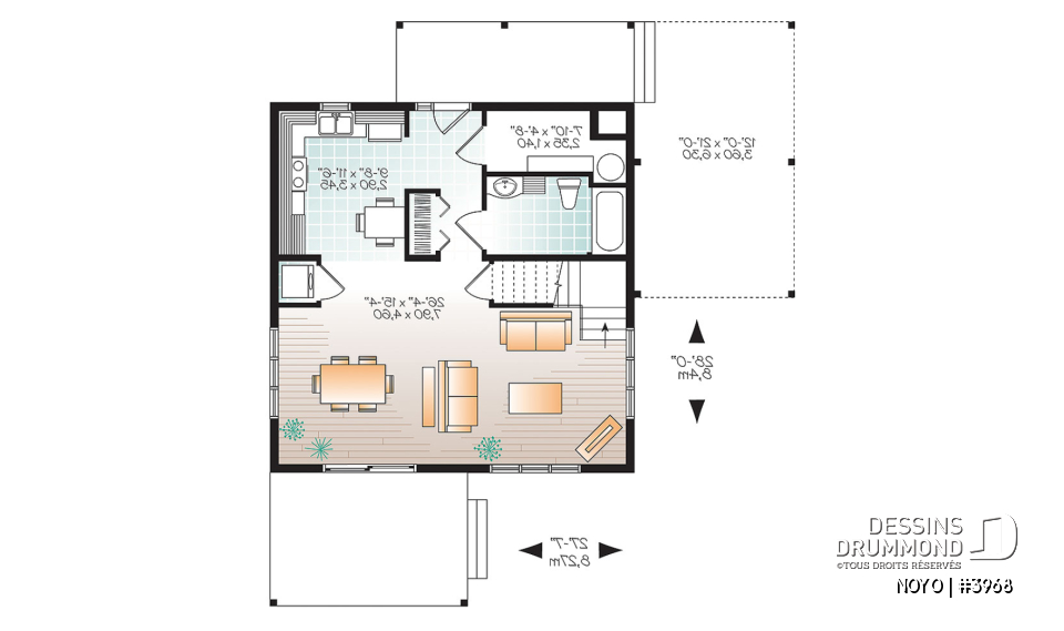 Rez-de-chaussée - Chalet ou maison moderne, bon prix, espace ouvert, 2 chambres, balcon arrière semi-abrité - NOYO