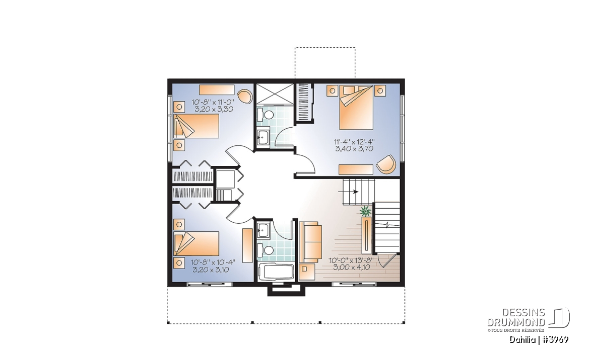 Sous-sol - Plan de chalet moderne avec rez-de-jardin, 3 chambres, terrasse abritée, vue panoramique et foyer central - Dahilia
