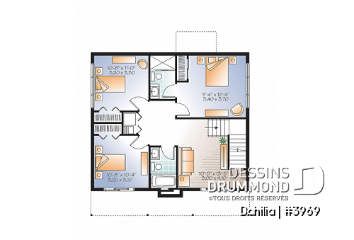 Sous-sol - Plan de chalet contemporain rustique, 3 chambres, foyer, deux salles familiales, grand vestiaire, 2 terrasses - Dahilia