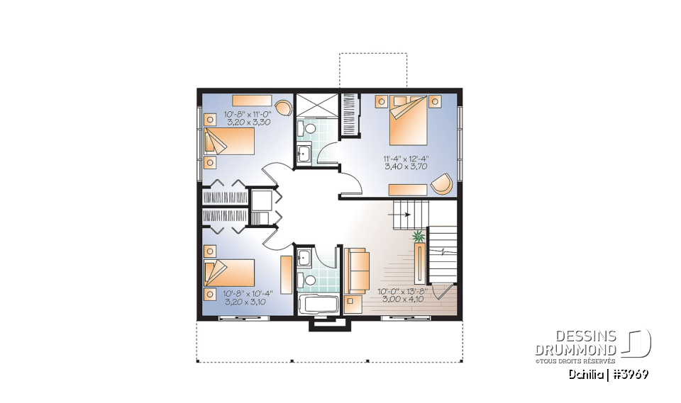 Sous-sol - Plan de chalet de ski moderne rustique – 3 chambres, vue panoramique et foyer central - Dahilia