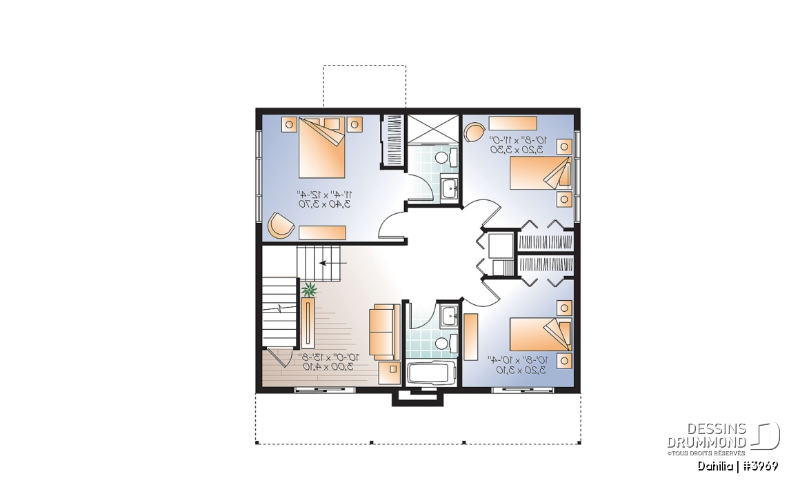 Sous-sol - Plan de chalet moderne avec rez-de-jardin, 3 chambres, terrasse abritée, vue panoramique et foyer central - Dahilia