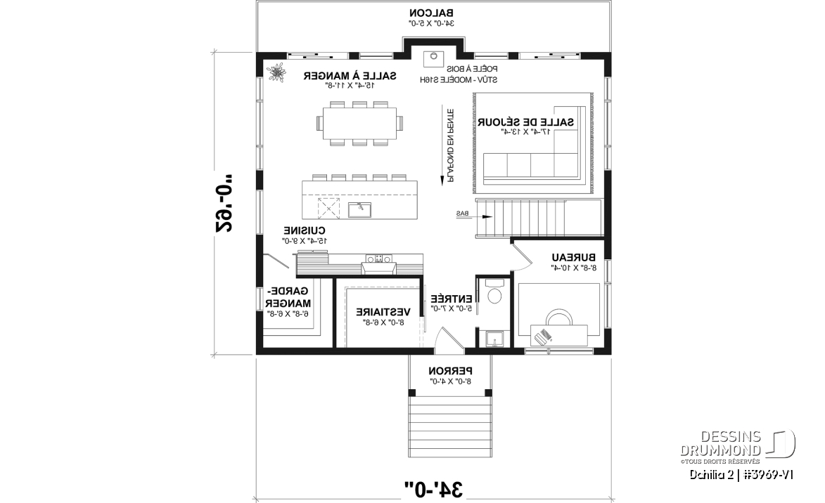 Rez-de-chaussée - Plan de chalet rustique avec rez-de-jardin, foyer STÛV et jusqu'à 4 chambres - Dahilia 2
