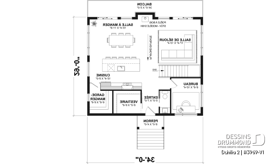 Rez-de-chaussée - Plan de chalet rustique avec rez-de-jardin, foyer STÛV et jusqu'à 4 chambres - Dahilia 2