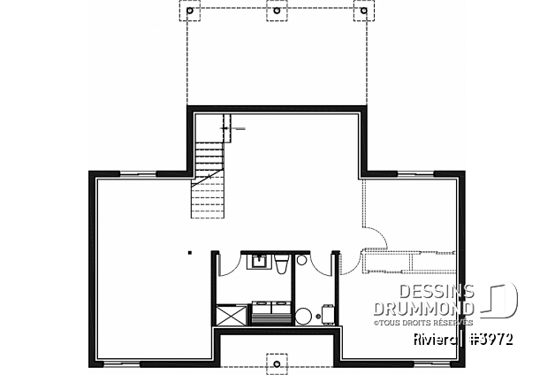 Sous-sol - Plan de petit chalet contemporain économique, aire ouverte, 2 chambres, plafond cathédral - Riviera