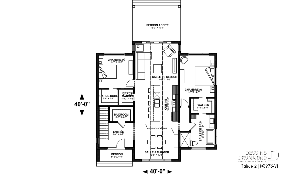 Rez-de-chaussée - Plan de plain-pied scandinave, 2 chambres, grande cuisine, garde-manger, vestiaire et terrasse abritée - Tahoe 2