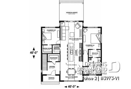 Rez-de-chaussée - Plan de plain-pied scandinave, 2 chambres, grande cuisine, garde-manger, vestiaire et terrasse abritée - Tahoe 2