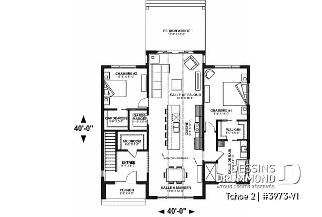 Rez-de-chaussée - Plan de plain-pied scandinave, 2 chambres, grande cuisine, garde-manger, vestiaire et terrasse abritée - Tahoe 2