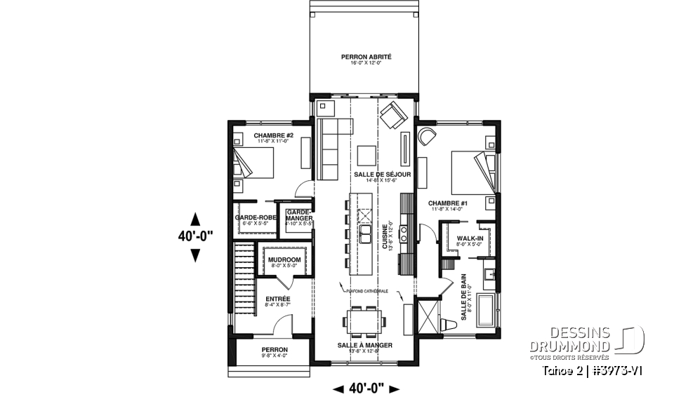 Rez-de-chaussée - Plan de plain-pied scandinave, 2 chambres, grande cuisine, garde-manger, vestiaire et terrasse abritée - Tahoe 2