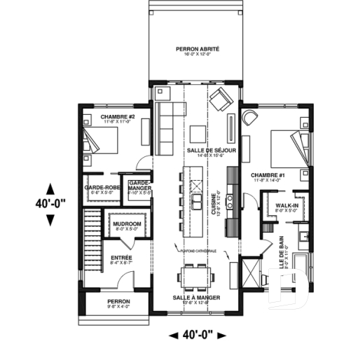 Rez-de-chaussée - Plan de plain-pied scandinave, 2 chambres, grande cuisine, garde-manger, vestiaire et terrasse abritée - Tahoe 2
