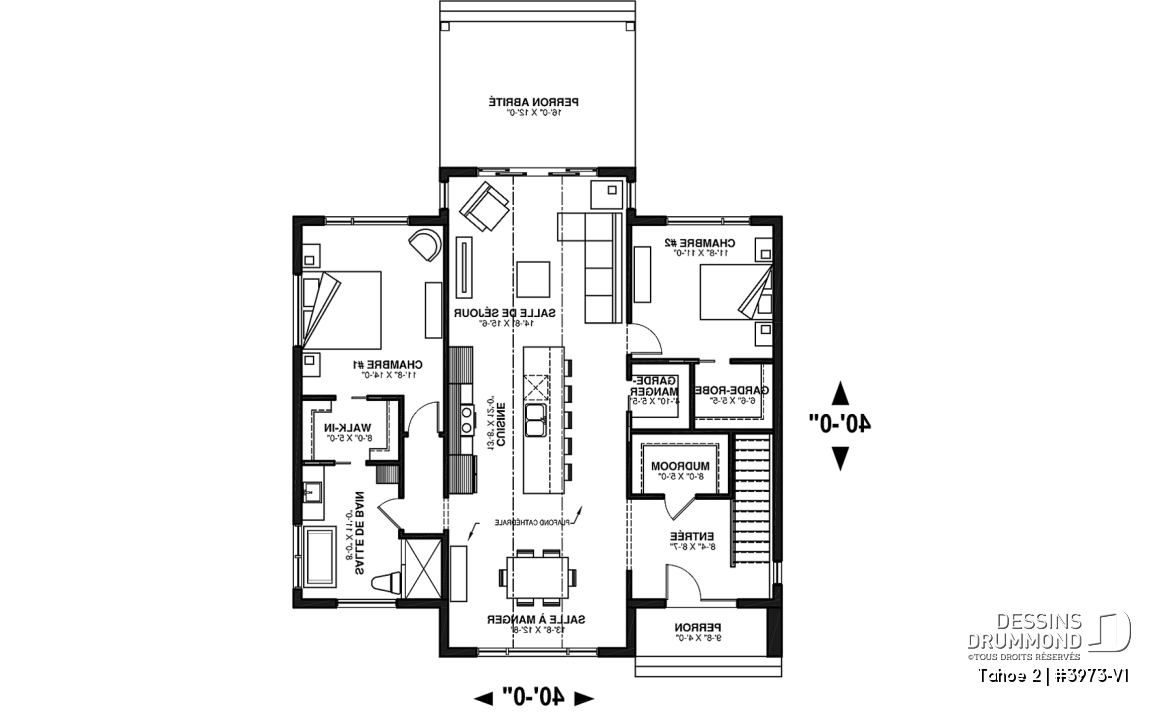 Rez-de-chaussée - Plan de plain-pied scandinave, 2 chambres, grande cuisine, garde-manger, vestiaire et terrasse abritée - Tahoe 2