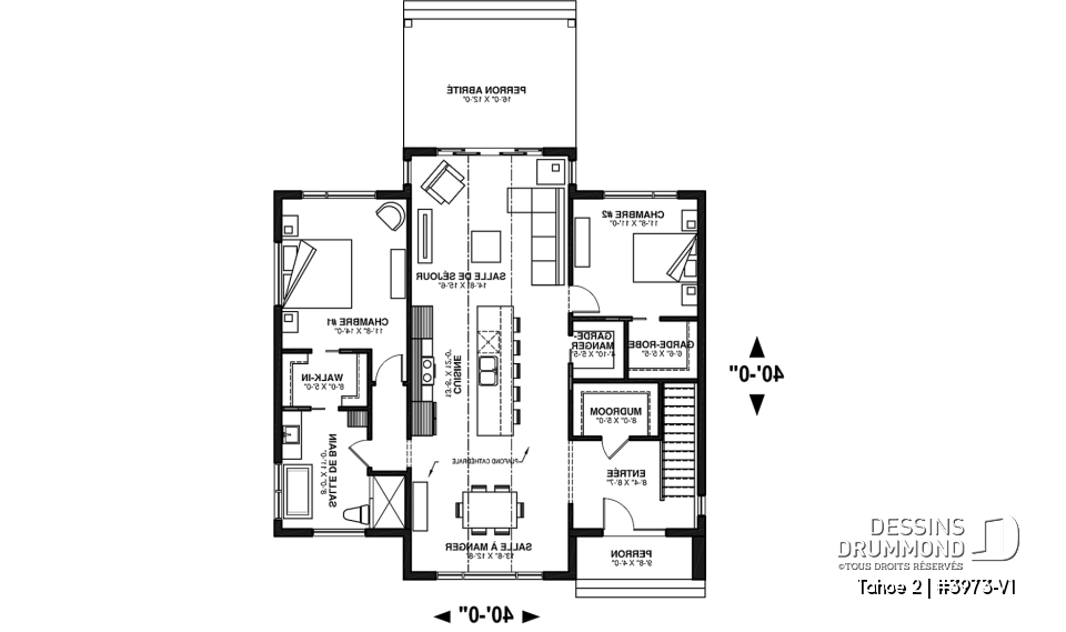 Rez-de-chaussée - Plan de plain-pied scandinave, 2 chambres, grande cuisine, garde-manger, vestiaire et terrasse abritée - Tahoe 2