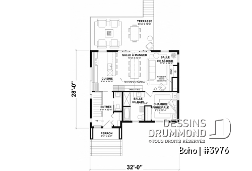 Rez-de-chaussée - Plan de maison moderne avec sous-sol aménagé pour un total de 4 chambres, 2 salons et 2.5 salles de bain - Boho