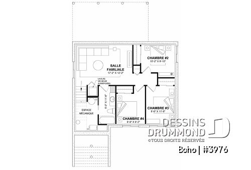 Sous-sol - Plan de maison moderne avec sous-sol aménagé pour un total de 4 chambres, 2 salons et 2.5 salles de bain - Boho