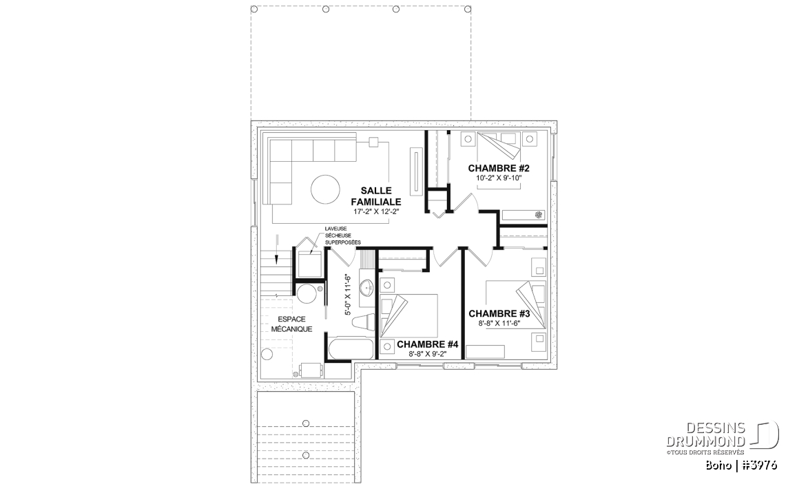 Sous-sol aménagé (Optionel $) - Modèle de maison moderne, s-sol aménagé optionnel pour un total de 4 chambres, 2 salons et 2.5 salles de bain - Boho