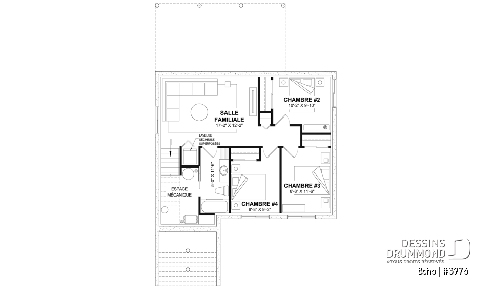Sous-sol aménagé (Optionel $) - Modèle de maison moderne, s-sol aménagé optionnel pour un total de 4 chambres, 2 salons et 2.5 salles de bain - Boho