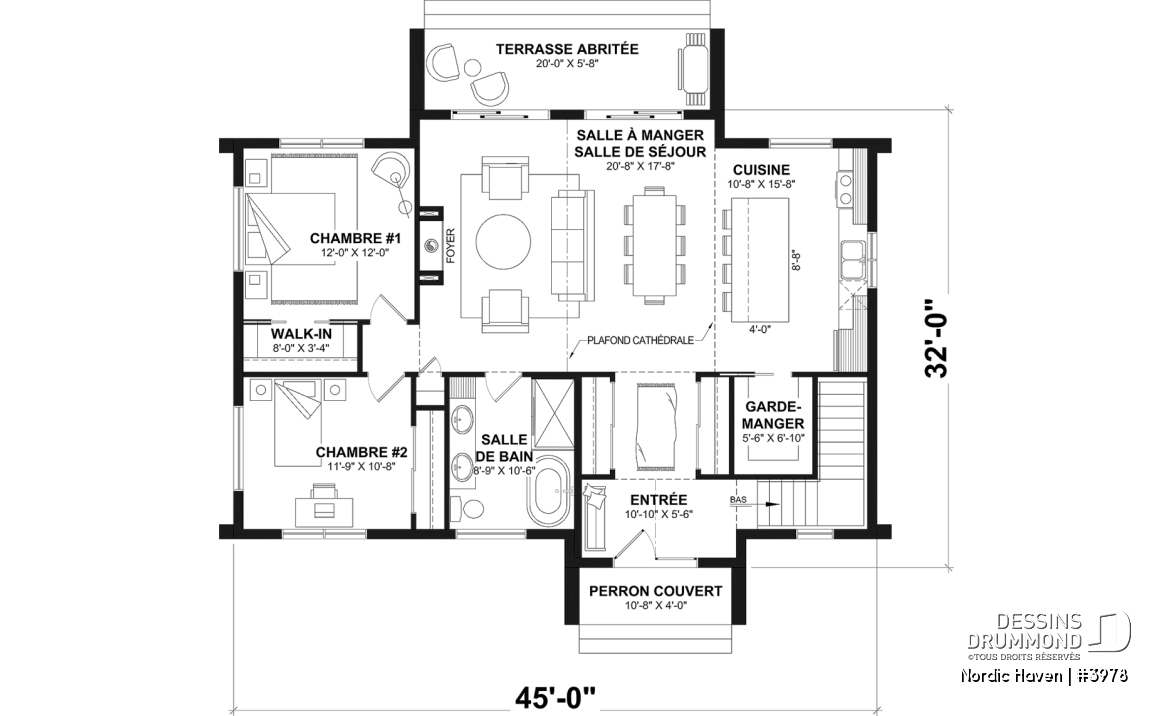 Rez-de-chaussée - Modèle style chalet Scandinave Moderne avec option de finition du sous-sol pour total de 4-5 chambres - Nordic Haven