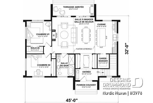 Rez-de-chaussée - Modèle style chalet Scandinave Moderne avec option de finition du sous-sol pour total de 4-5 chambres - Nordic Haven