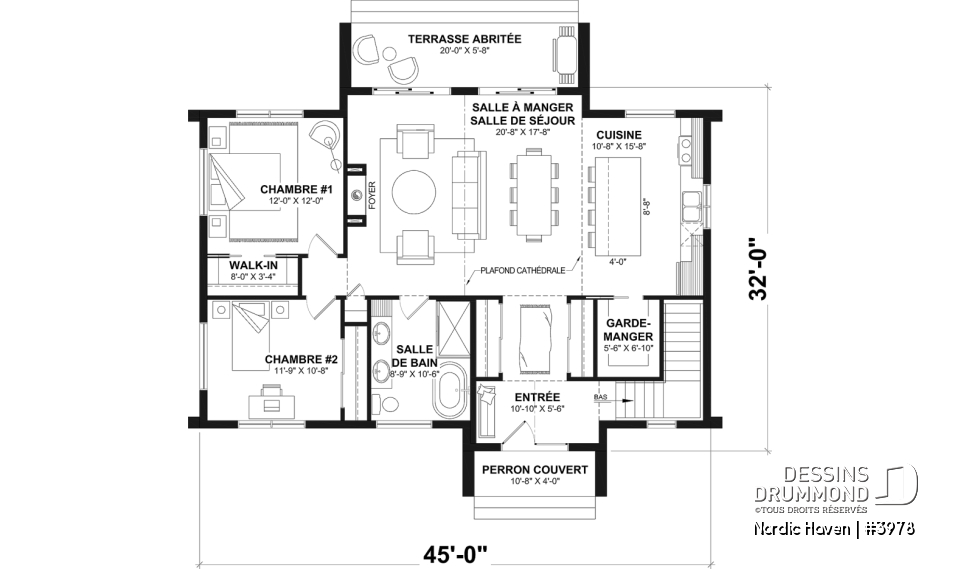Rez-de-chaussée - Modèle style chalet Scandinave Moderne avec option de finition du sous-sol pour total de 4-5 chambres - Nordic Haven