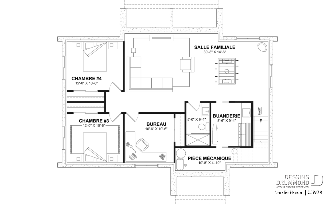 Sous-sol aménagé (Optionel $) - Modèle style chalet Scandinave Moderne avec option de finition du sous-sol pour total de 4-5 chambres - Nordic Haven