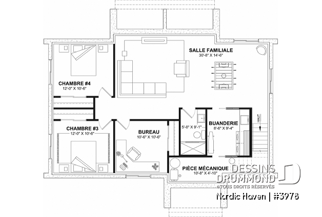 Sous-sol aménagé (Optionel $) - Modèle style chalet Scandinave Moderne avec option de finition du sous-sol pour total de 4-5 chambres - Nordic Haven