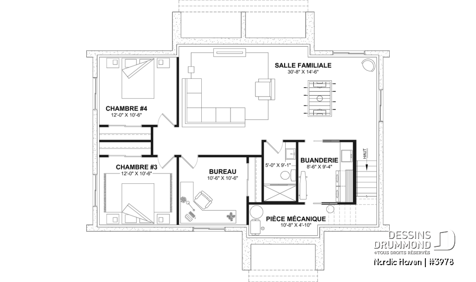 Sous-sol aménagé (Optionel $) - Modèle style chalet Scandinave Moderne avec option de finition du sous-sol pour total de 4-5 chambres - Nordic Haven