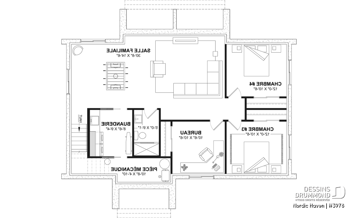 Sous-sol aménagé (Optionel $) - Modèle style chalet Scandinave Moderne avec option de finition du sous-sol pour total de 4-5 chambres - Nordic Haven