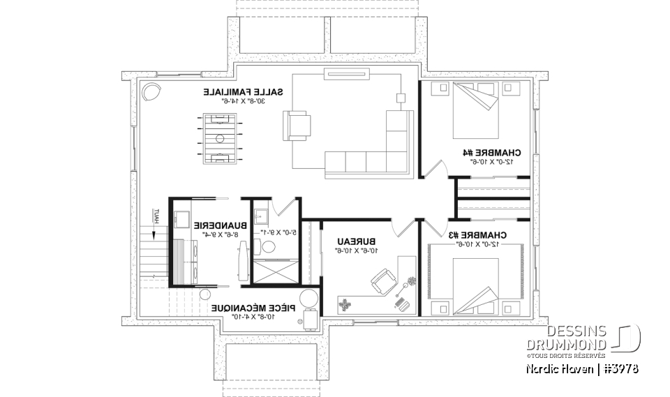 Sous-sol aménagé (Optionel $) - Modèle style chalet Scandinave Moderne avec option de finition du sous-sol pour total de 4-5 chambres - Nordic Haven