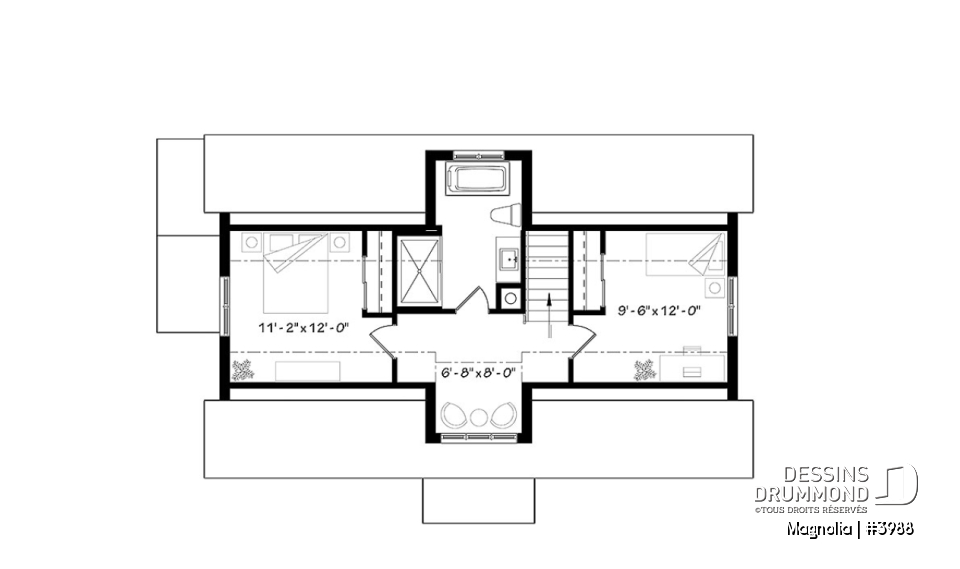 Étage - Maison de style fermette moderne à aire ouverte avec foyer, cuisine avec îlot, salle de bain privé aux parents - Magnolia