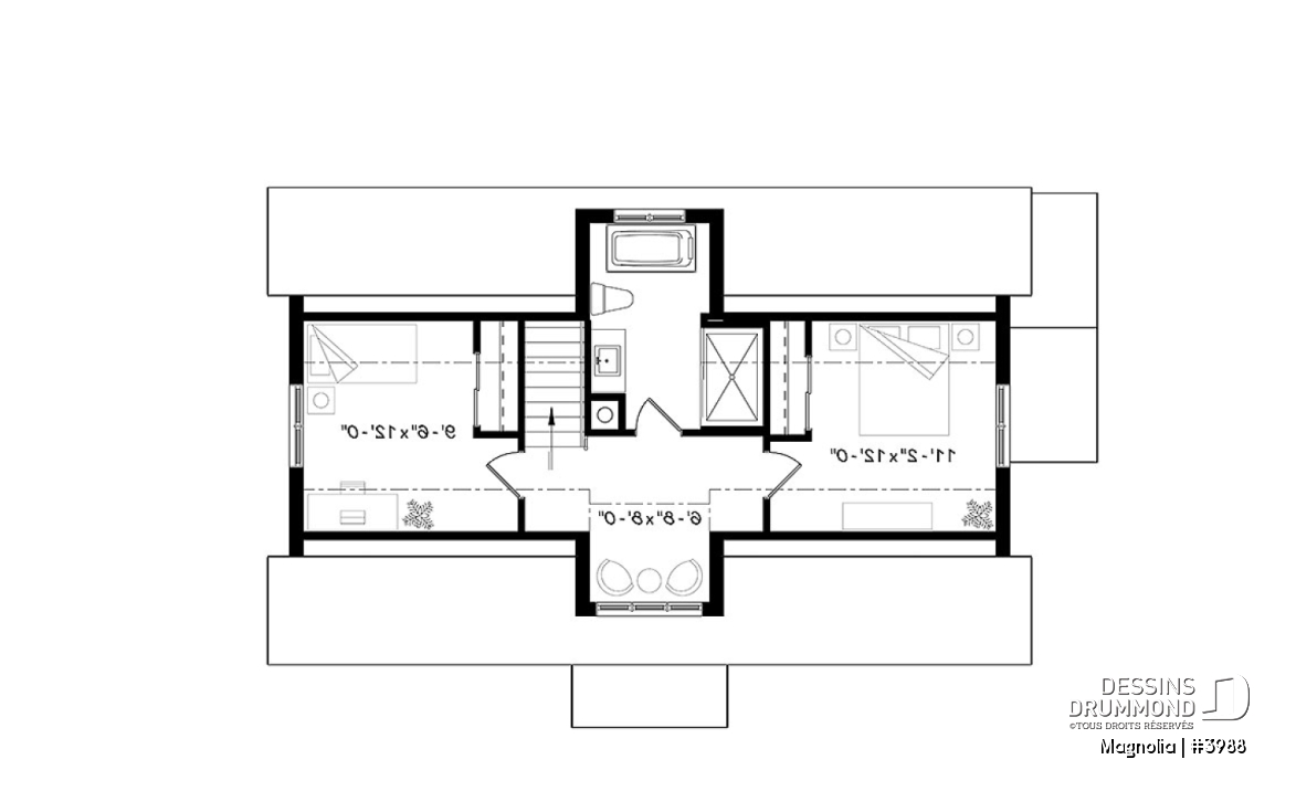 Étage - Maison de style fermette moderne à aire ouverte avec foyer, cuisine avec îlot, salle de bain privé aux parents - Magnolia