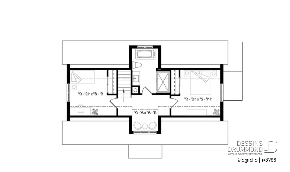 Étage - Maison de style fermette moderne à aire ouverte avec foyer, cuisine avec îlot, salle de bain privé aux parents - Magnolia