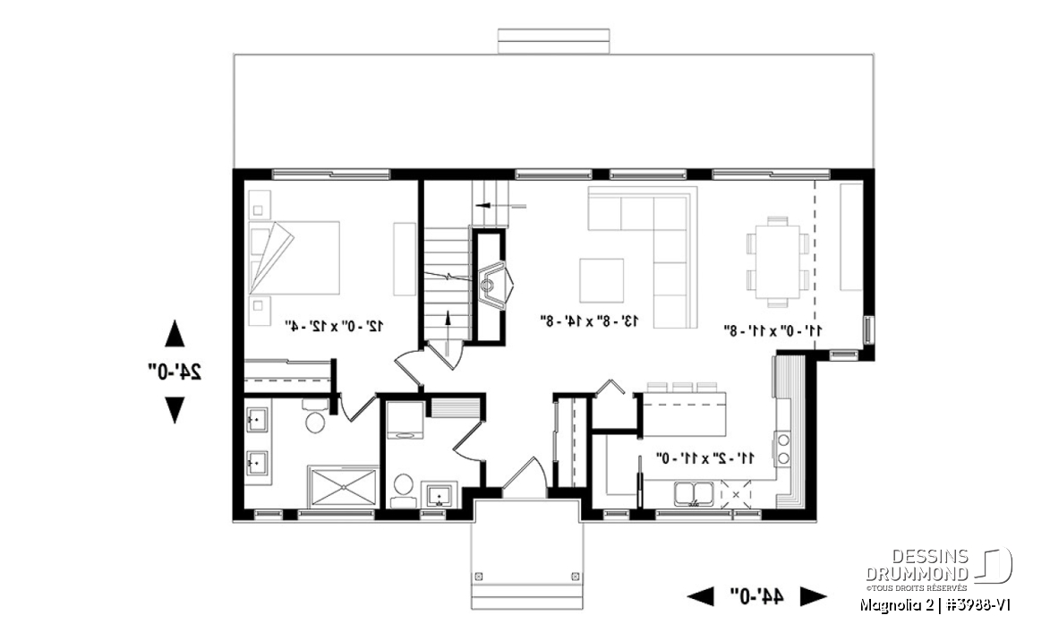Rez-de-chaussée - Maison de style fermette moderne à aire ouverte avec foyer, cuisine avec îlot, salle de bain privé aux parents - Magnolia 2