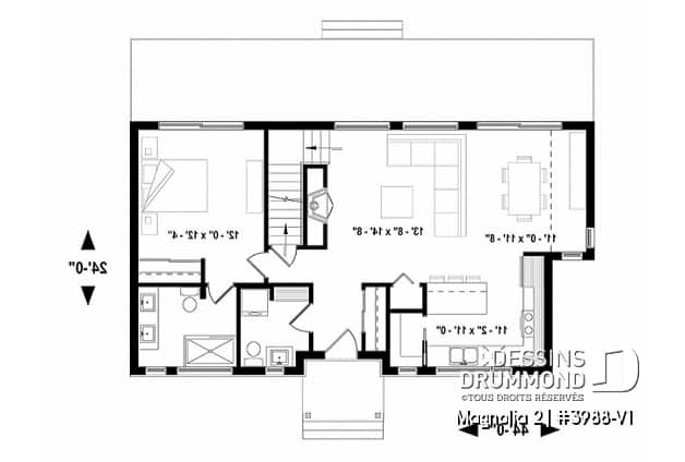 Rez-de-chaussée - Maison de style fermette moderne à aire ouverte avec foyer, cuisine avec îlot, salle de bain privé aux parents - Magnolia 2