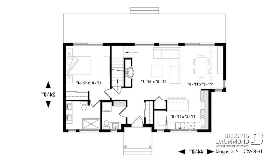 Rez-de-chaussée - Maison de style fermette moderne à aire ouverte avec foyer, cuisine avec îlot, salle de bain privé aux parents - Magnolia 2