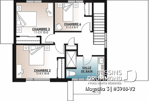 Étage - Plan de maison moderne cubique 4 chambres, plafond à 9' au rez-de-chaussée, aire ouverte, vestiaire - Magnolia 3