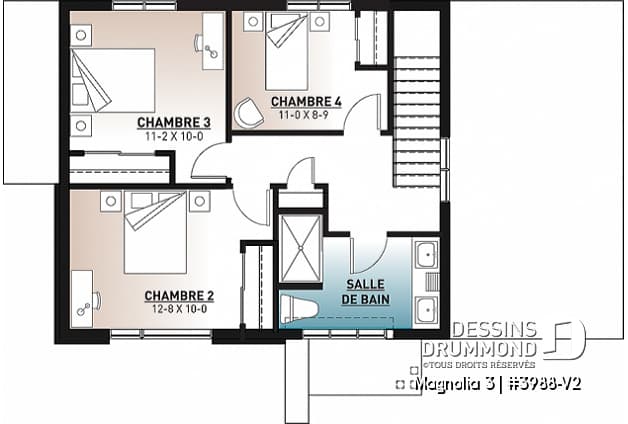 Étage - Plan de maison moderne cubique 4 chambres, plafond à 9' au rez-de-chaussée, aire ouverte, vestiaire - Magnolia 3