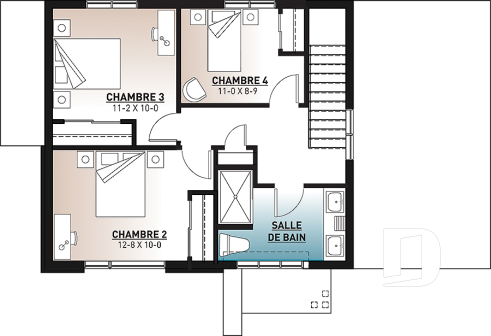 Étage - Plan de maison moderne cubique 4 chambres, plafond à 9' au rez-de-chaussée, aire ouverte, vestiaire - Magnolia 3