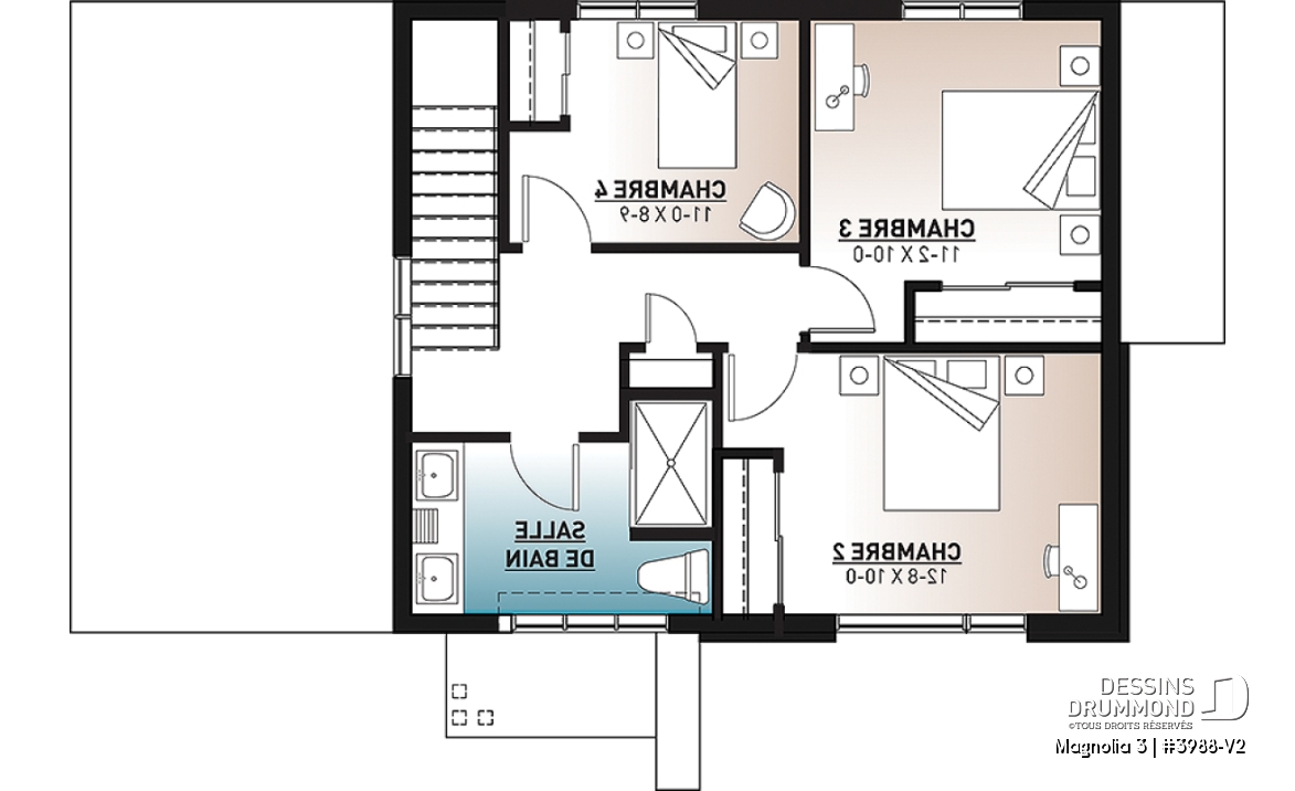 Étage - Plan de maison moderne cubique 4 chambres, plafond à 9' au rez-de-chaussée, aire ouverte, vestiaire - Magnolia 3