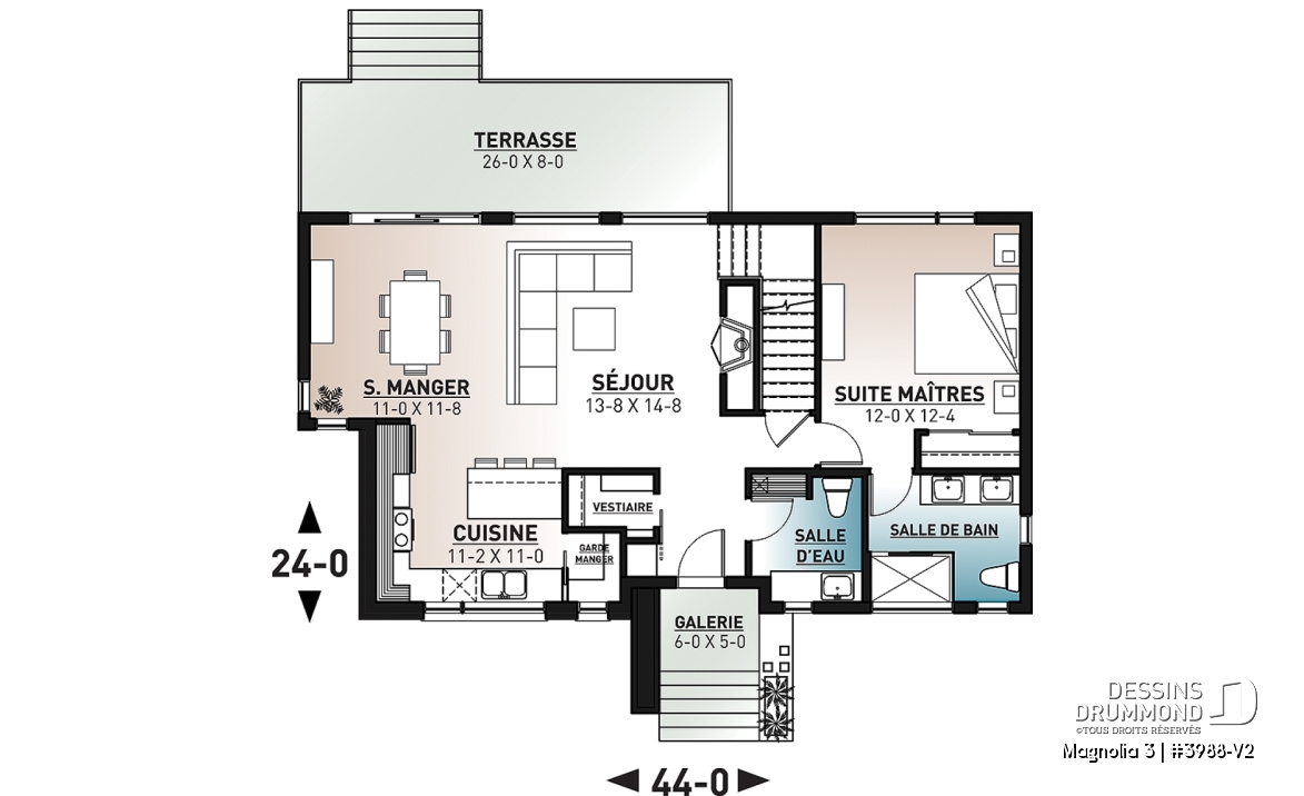 Rez-de-chaussée - Plan de maison moderne cubique 4 chambres, plafond à 9' au rez-de-chaussée, aire ouverte, vestiaire - Magnolia 3